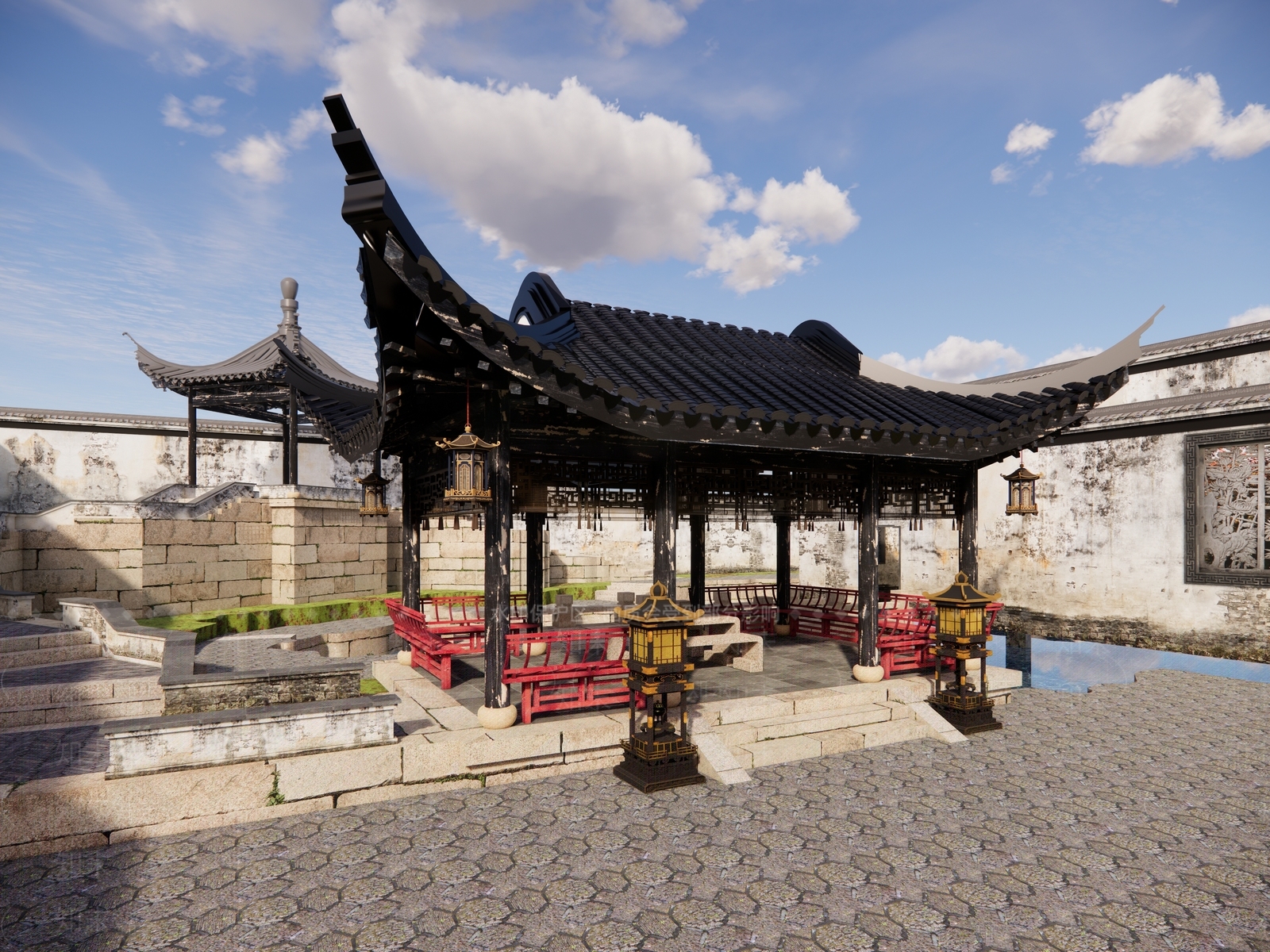 中式古建亭子SU模型下载【ID:1233682364】