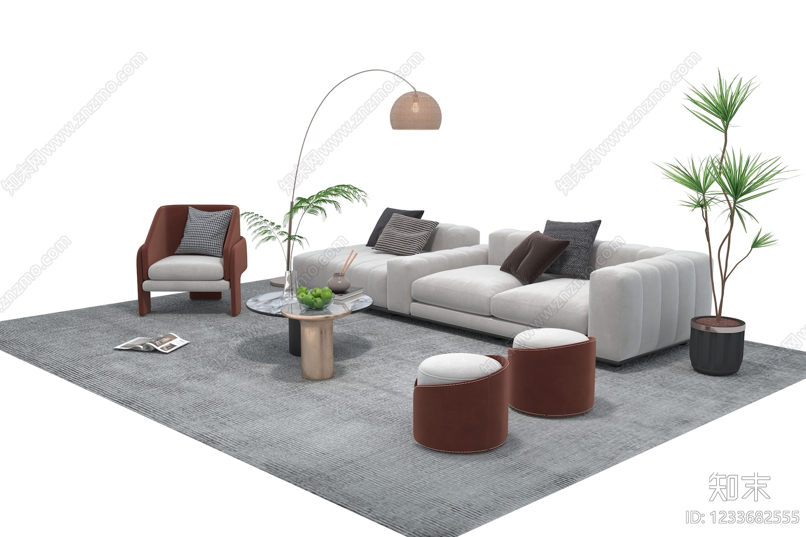 意式极简沙发组合3D模型下载【ID:1233682555】