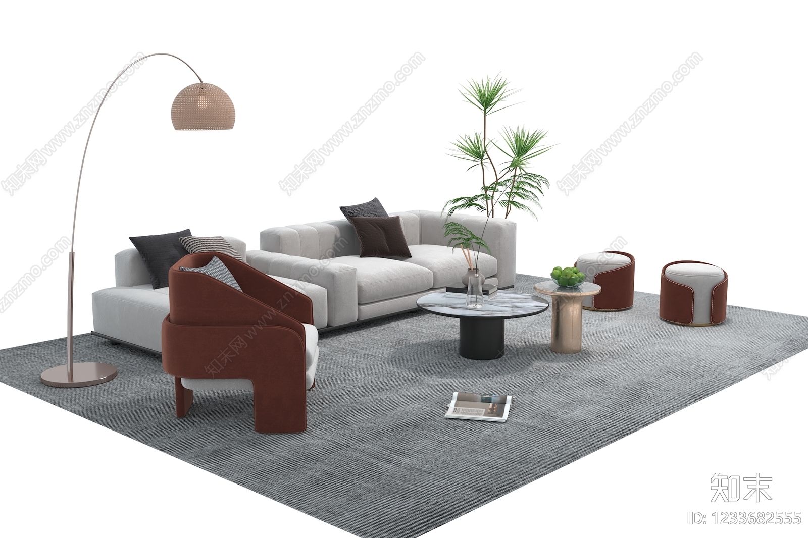 意式极简沙发组合3D模型下载【ID:1233682555】