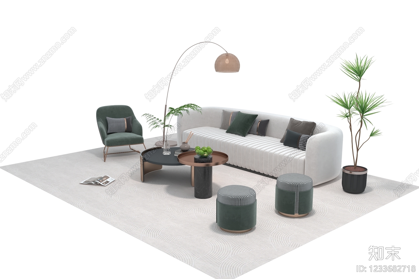 轻奢沙发组合3D模型下载【ID:1233682718】