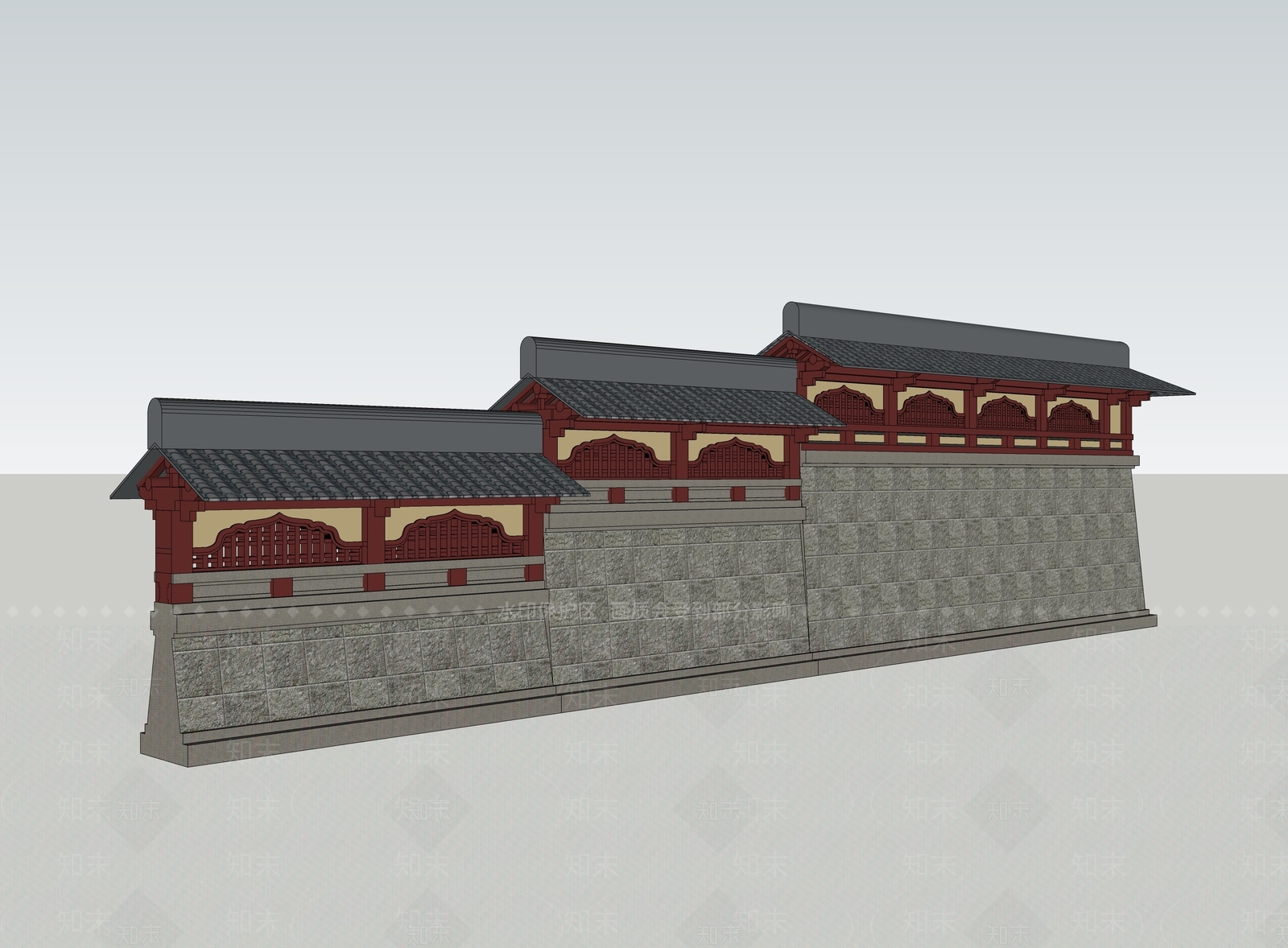 中式古建风格建筑SU模型下载【ID:1233682881】