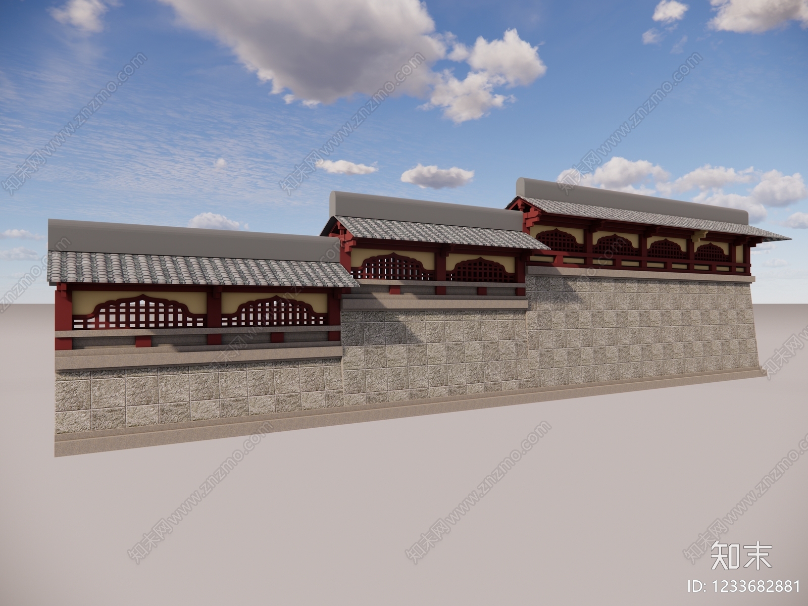中式古建风格建筑SU模型下载【ID:1233682881】