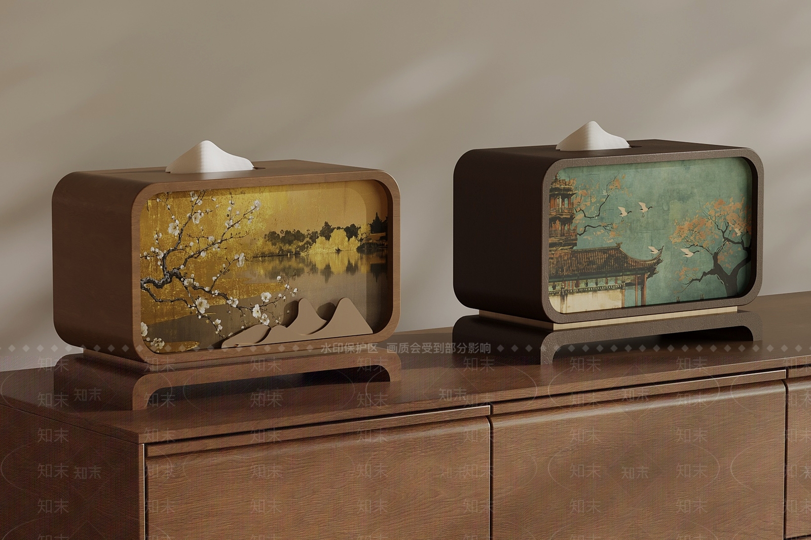 新中式盒子3D模型渲染效果图
