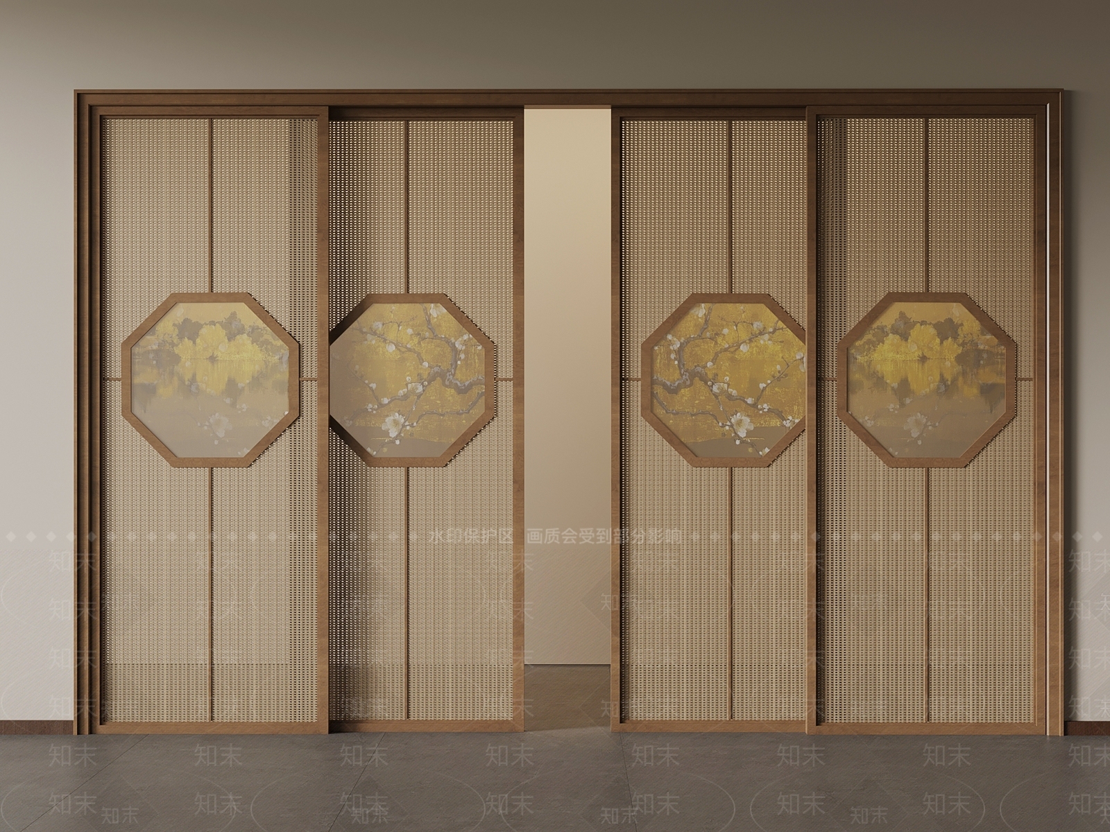 新中式推拉门SU模型下载【ID:1233684296】