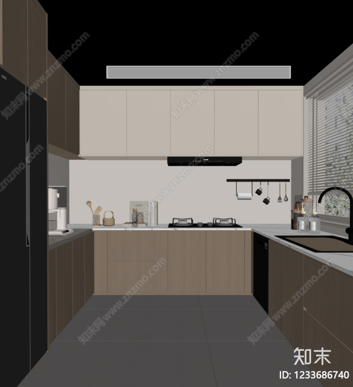 现代简约封闭式厨房SU模型下载【ID:1233686740】