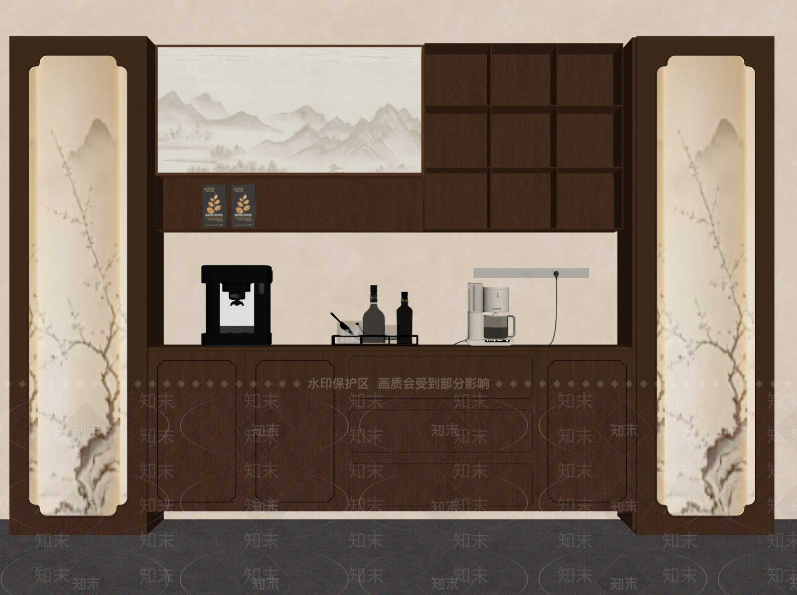 新中式餐边柜SU模型下载【ID:1233686852】