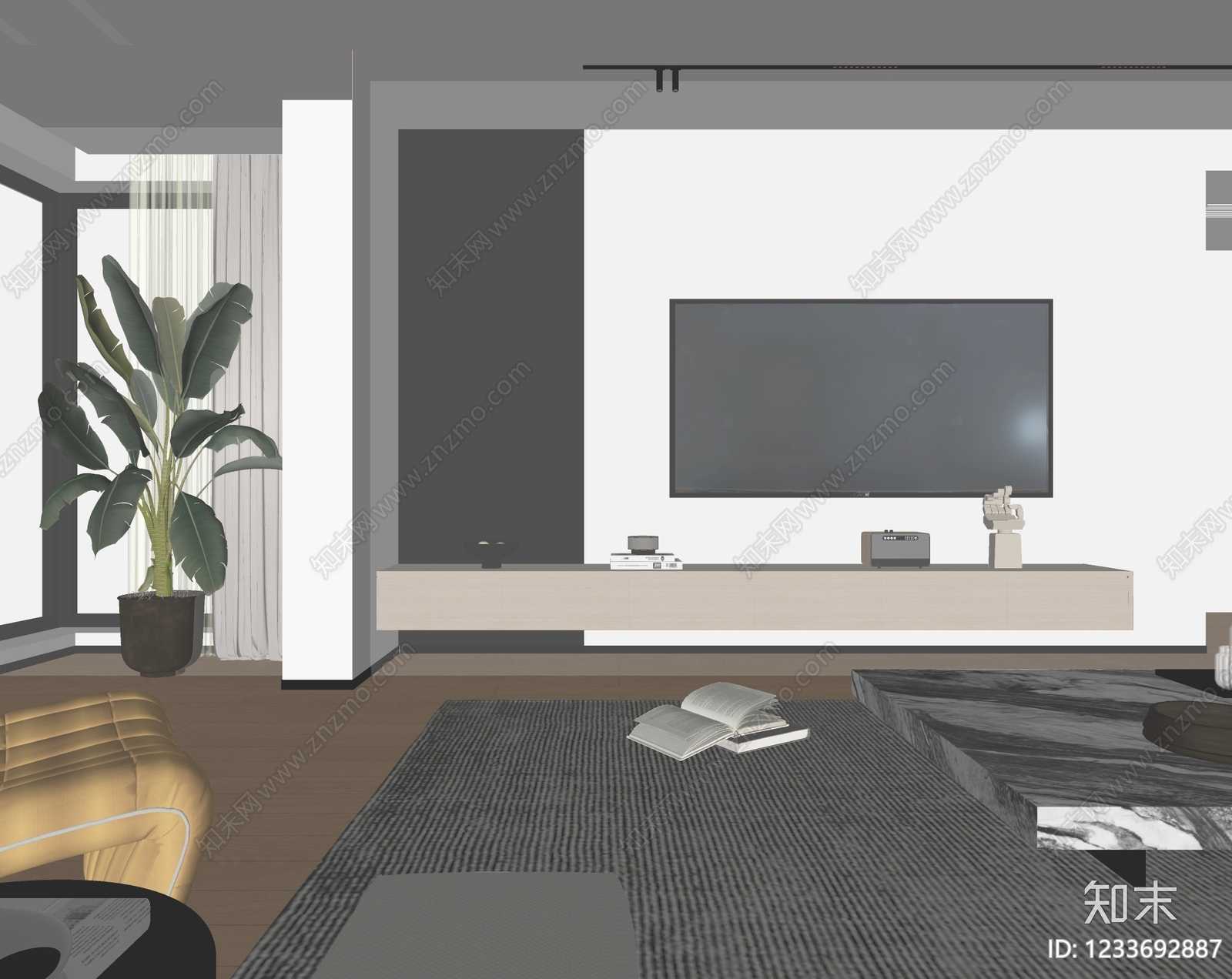 现代简约家居客厅SU模型下载【ID:1233692887】