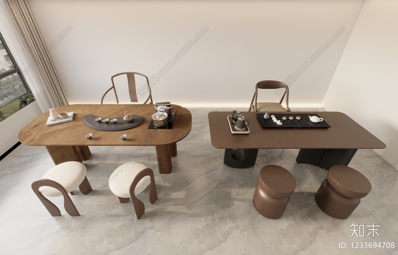 新中式茶桌椅3D模型下载【ID:1233694708】