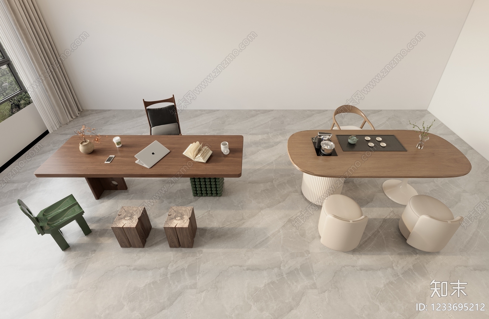 现代简约茶桌椅3D模型下载【ID:1233695212】