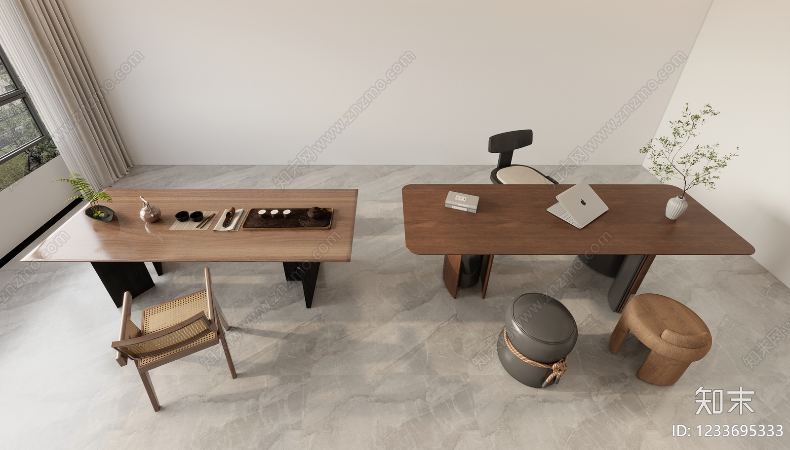 现代简约茶桌椅3D模型下载【ID:1233695333】