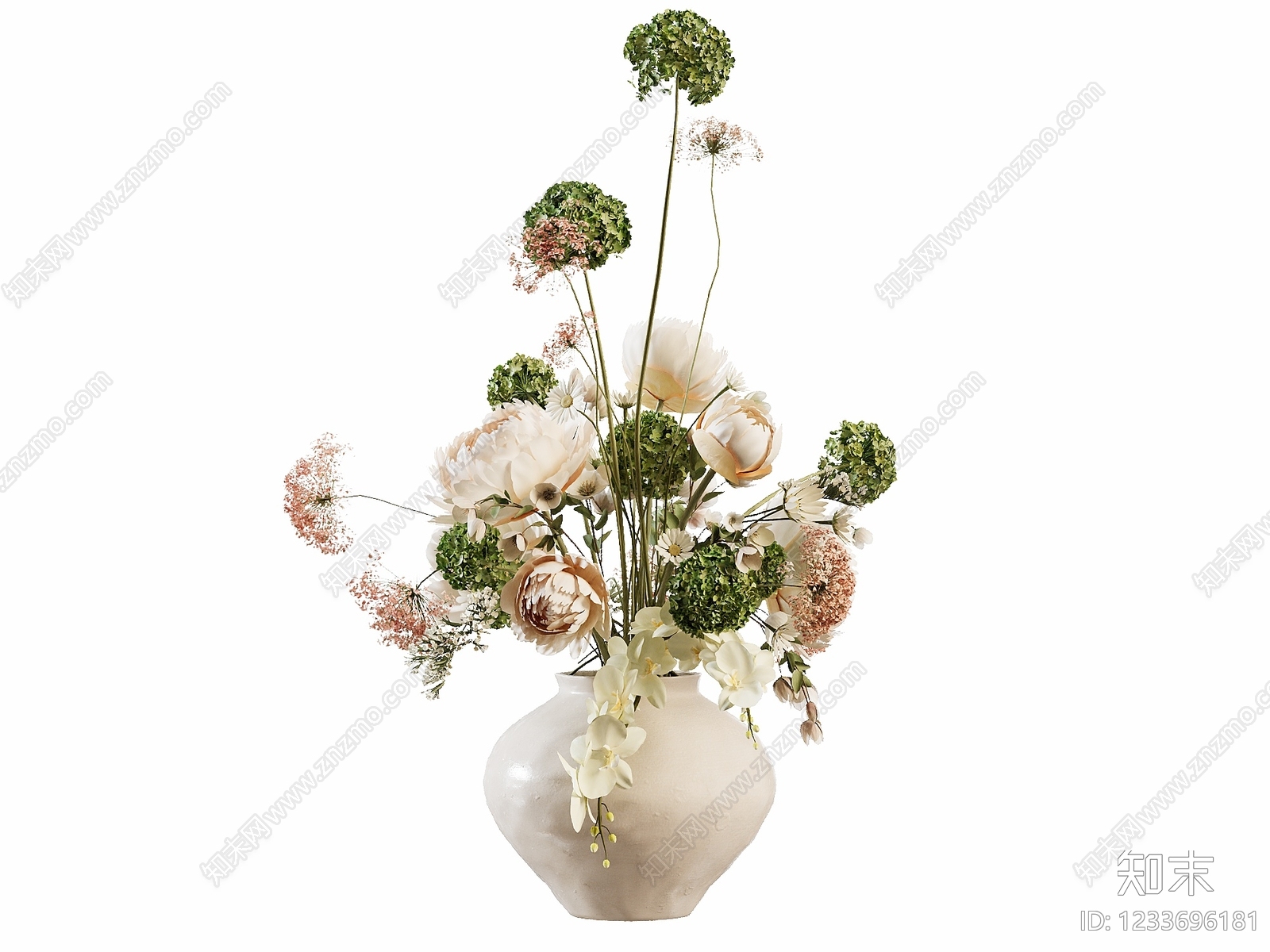 奶油风花草组合3D模型渲染效果图