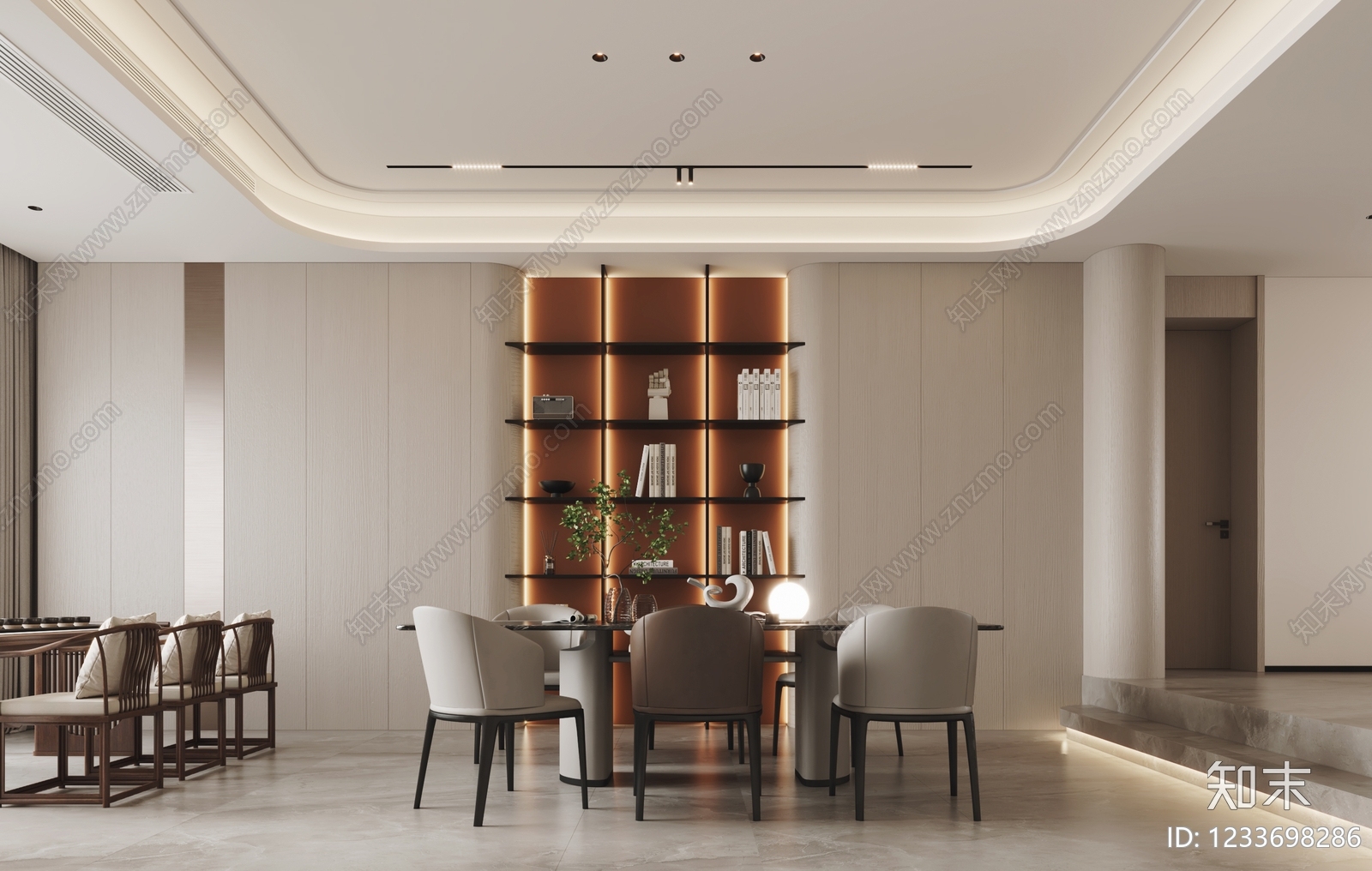 新中式别墅餐厅SU模型下载【ID:1233698286】