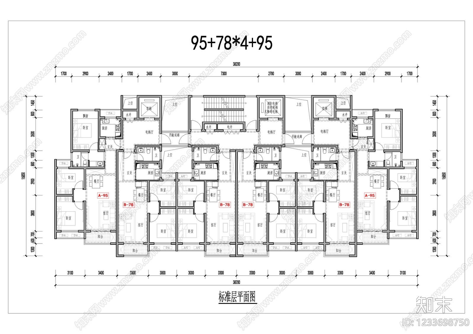 公寓建筑cad施工图下载【ID:1233698750】