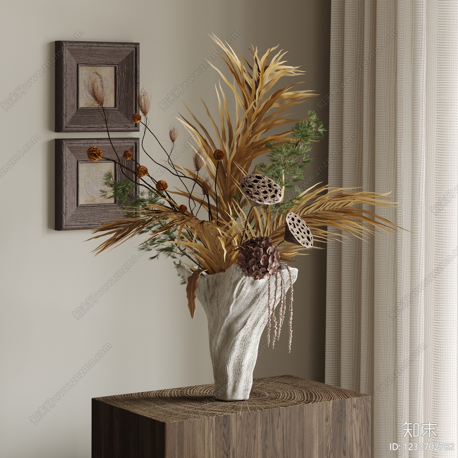 侘寂花艺3D模型下载【ID:1233702782】