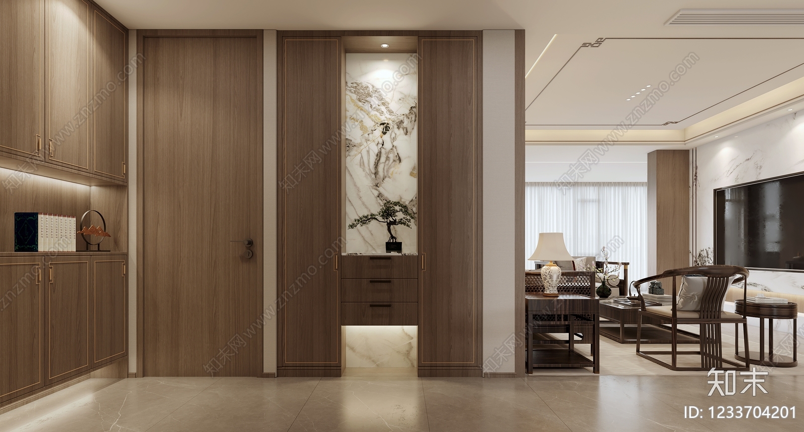 新中式宋式客餐厅3D模型下载【ID:1233704201】