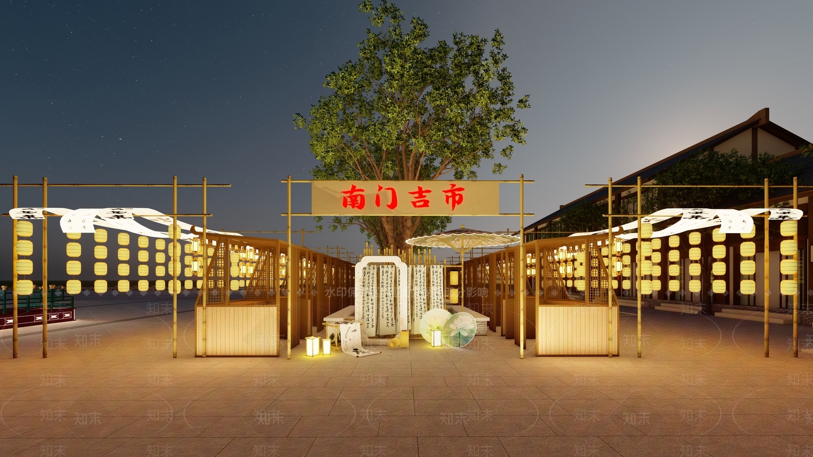 新中式景观文旅美陈SU模型下载【ID:1233704608】
