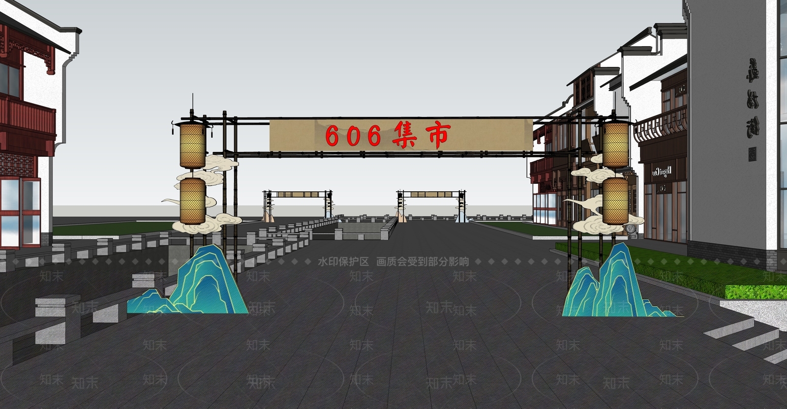 新中式景观文旅美陈SU模型下载【ID:1233704804】