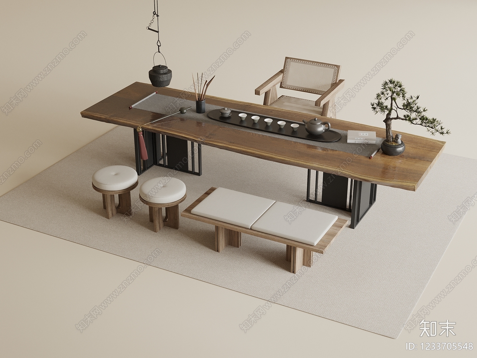新中式茶桌椅3D模型下载【ID:1233705548】