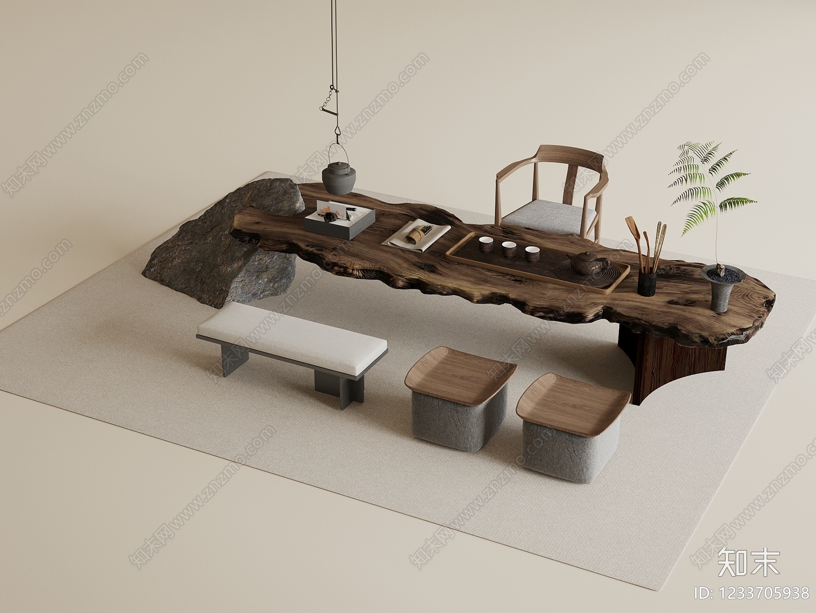 新中式茶桌椅3D模型下载【ID:1233705938】