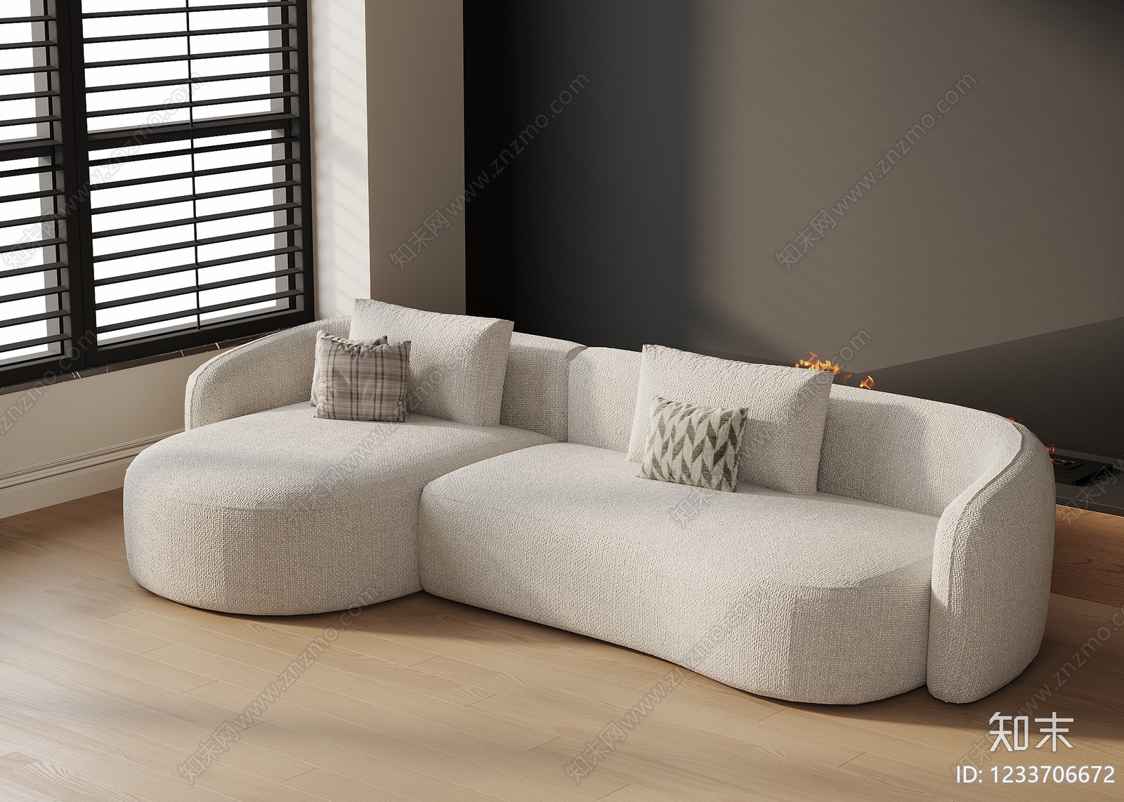 奶油风弧形沙发3D模型下载【ID:1233706672】