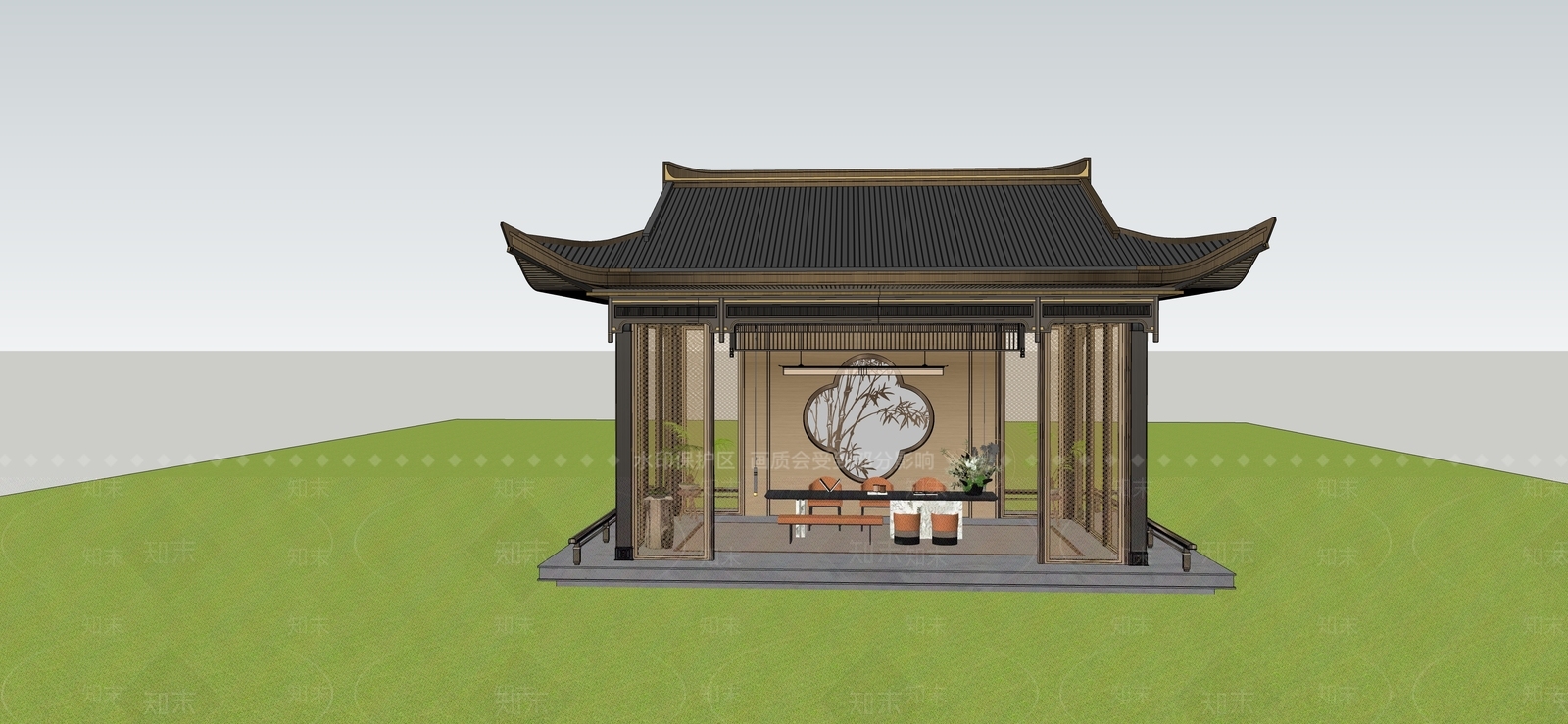新中式亭子SU模型下载【ID:1233712991】