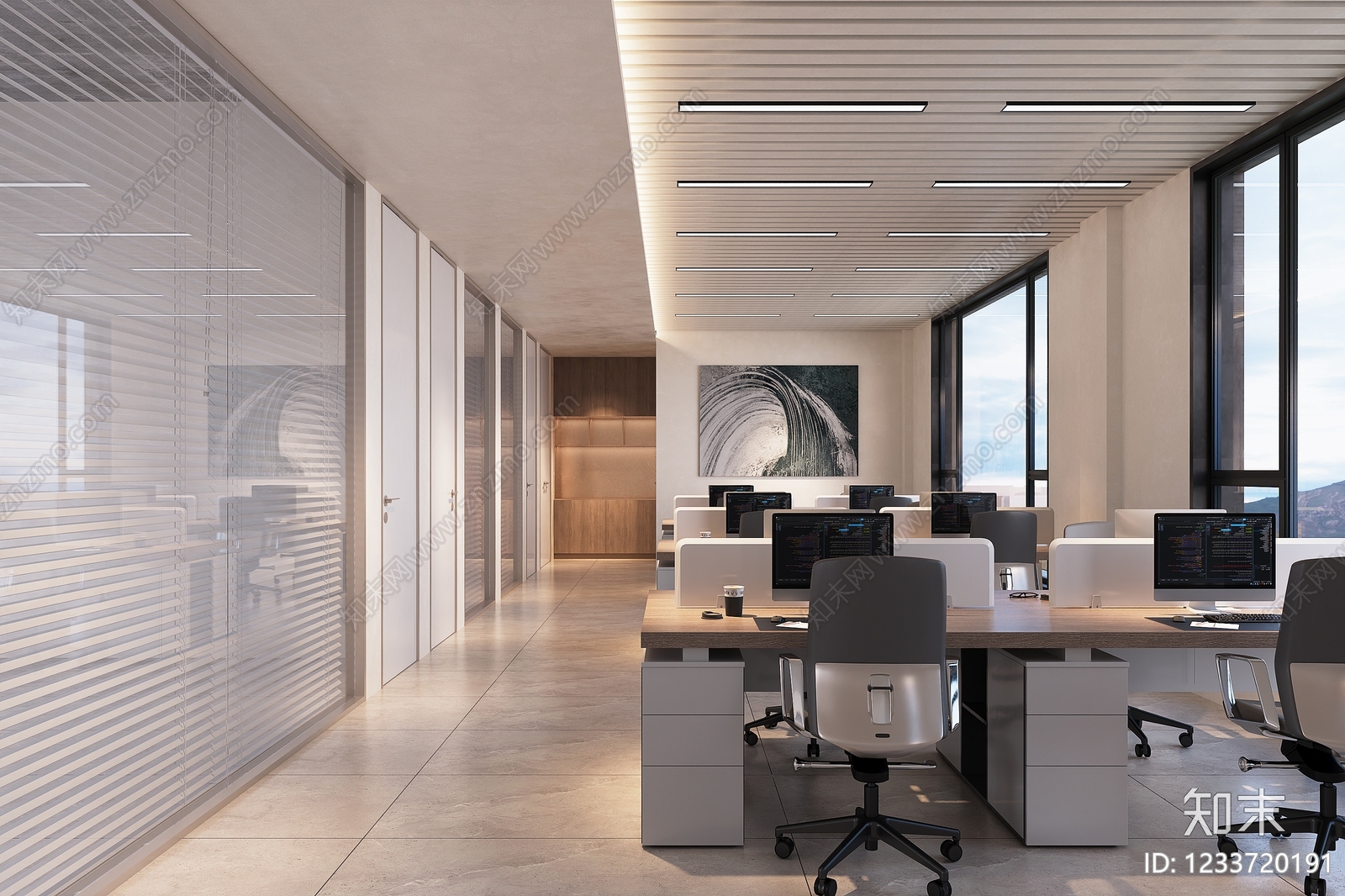 现代简约办公区3D模型下载【ID:1233720191】