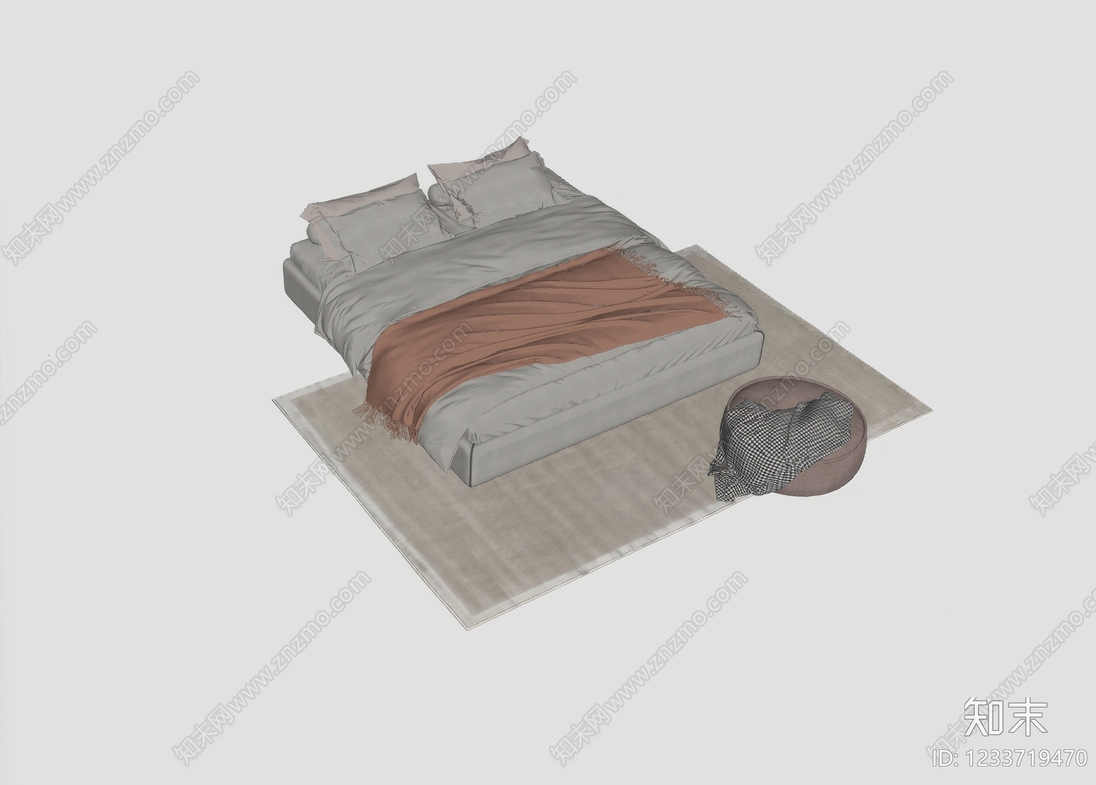 现代简约双人床SU模型下载【ID:1233719470】