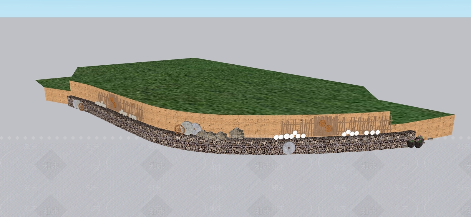 新中式景观景墙SU模型下载【ID:1233719635】