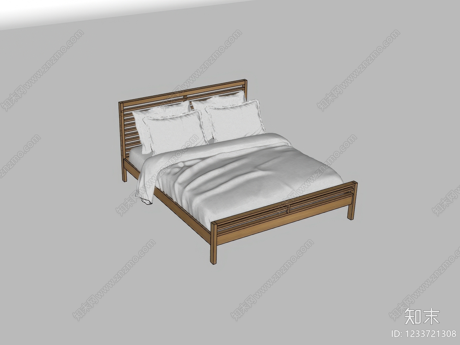原木风双人床SU模型下载【ID:1233721308】