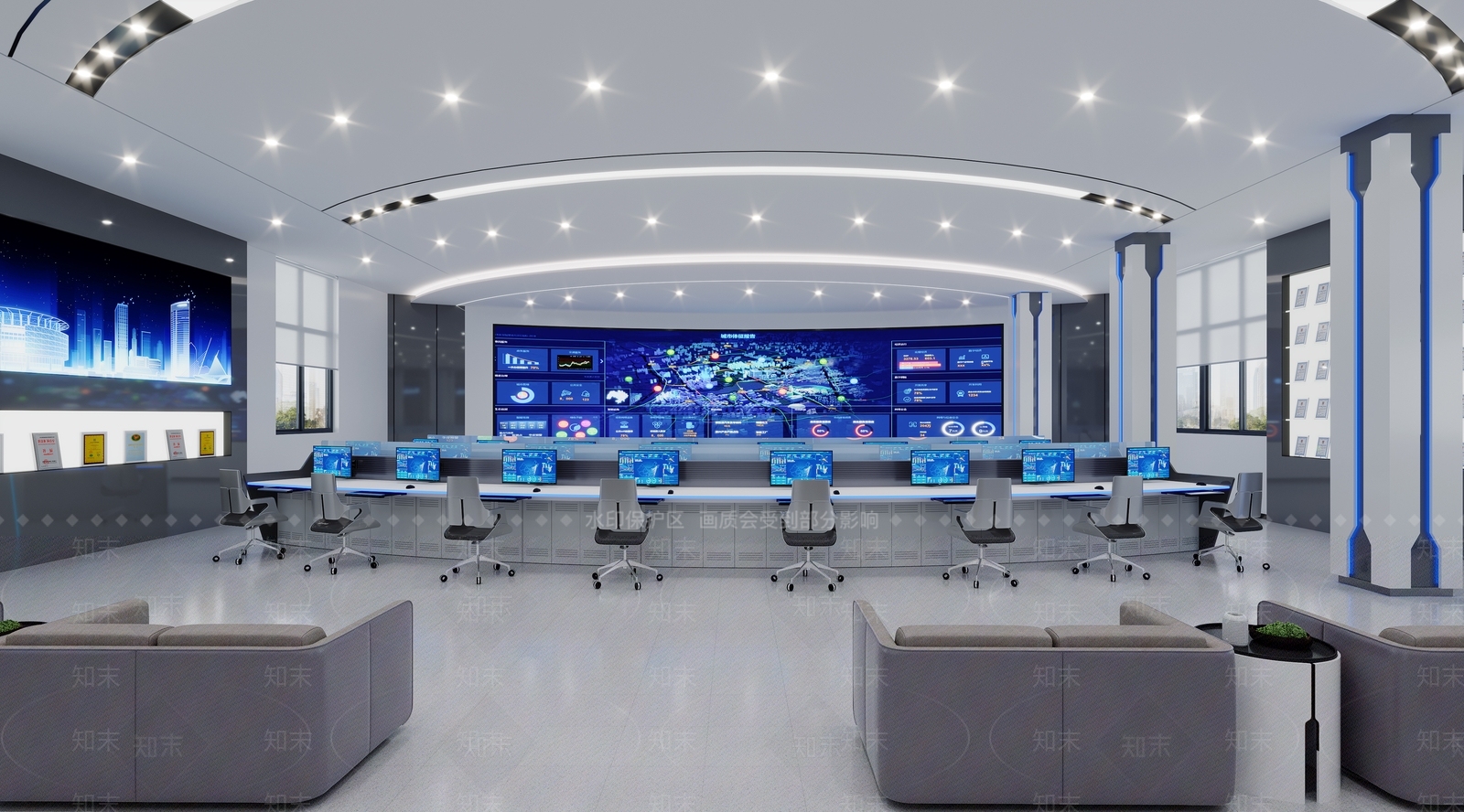 现代指挥中心3D模型渲染效果图