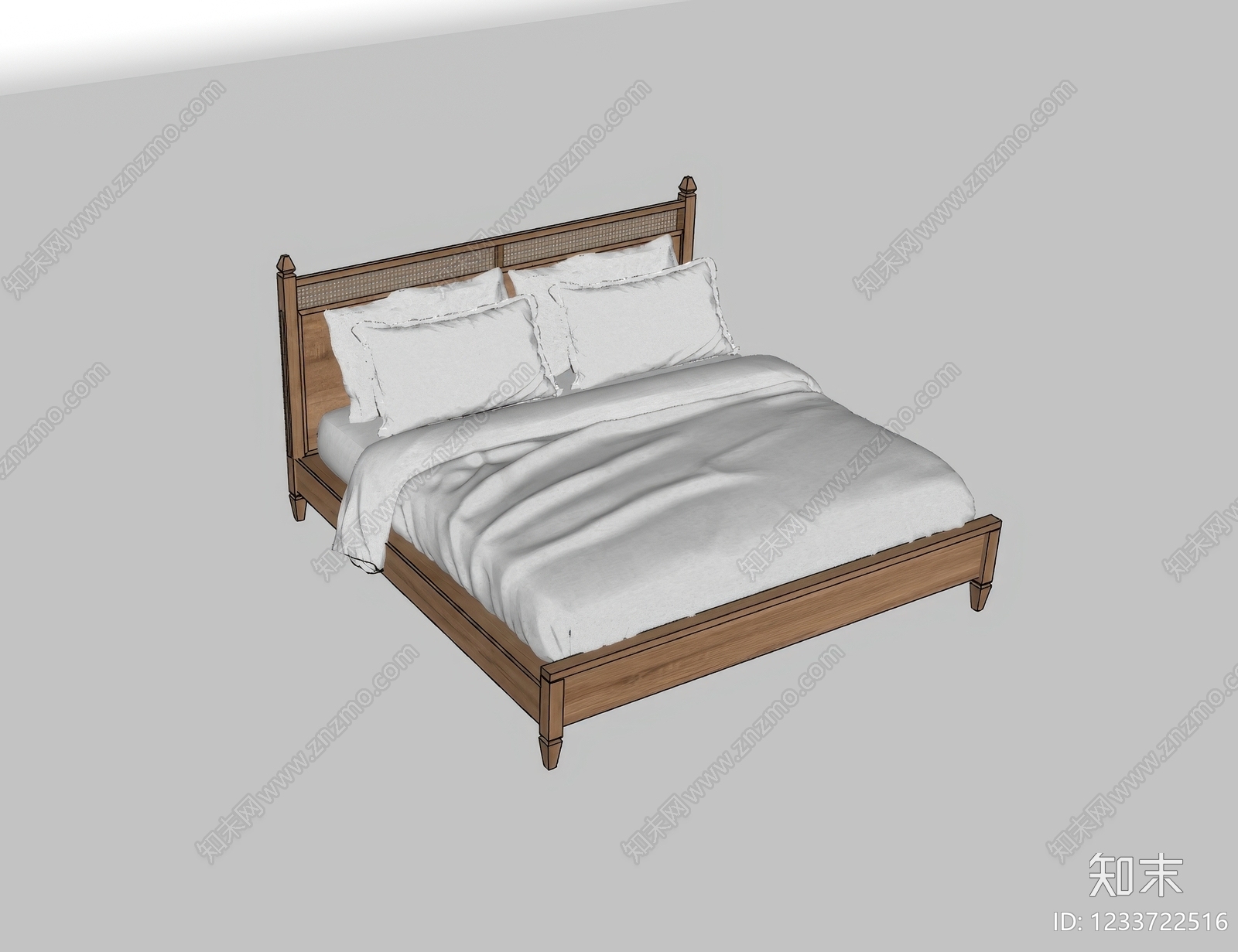 原木风双人床SU模型下载【ID:1233722516】