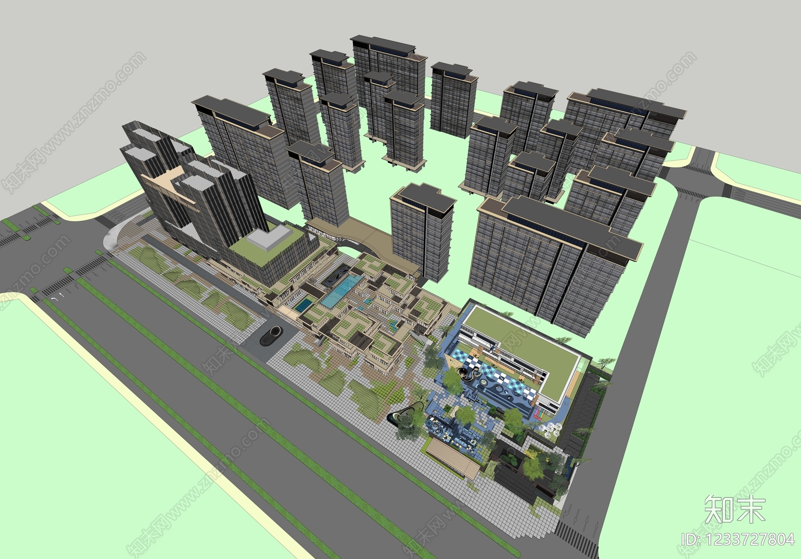 现代主义小区建筑SU模型下载【ID:1233727804】
