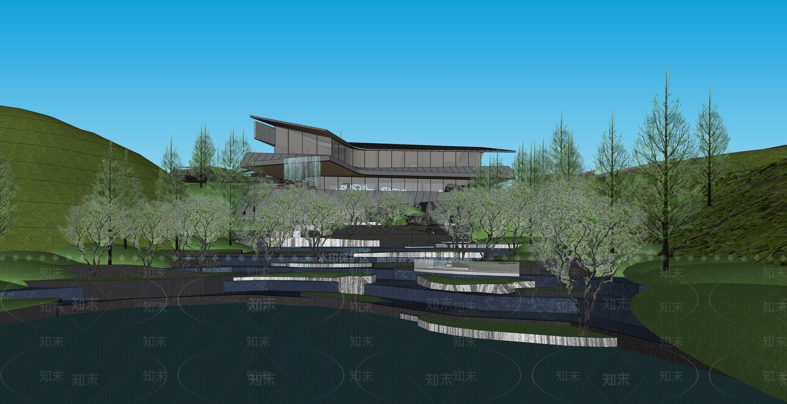 新中式景观小公建SU模型下载【ID:1233728886】