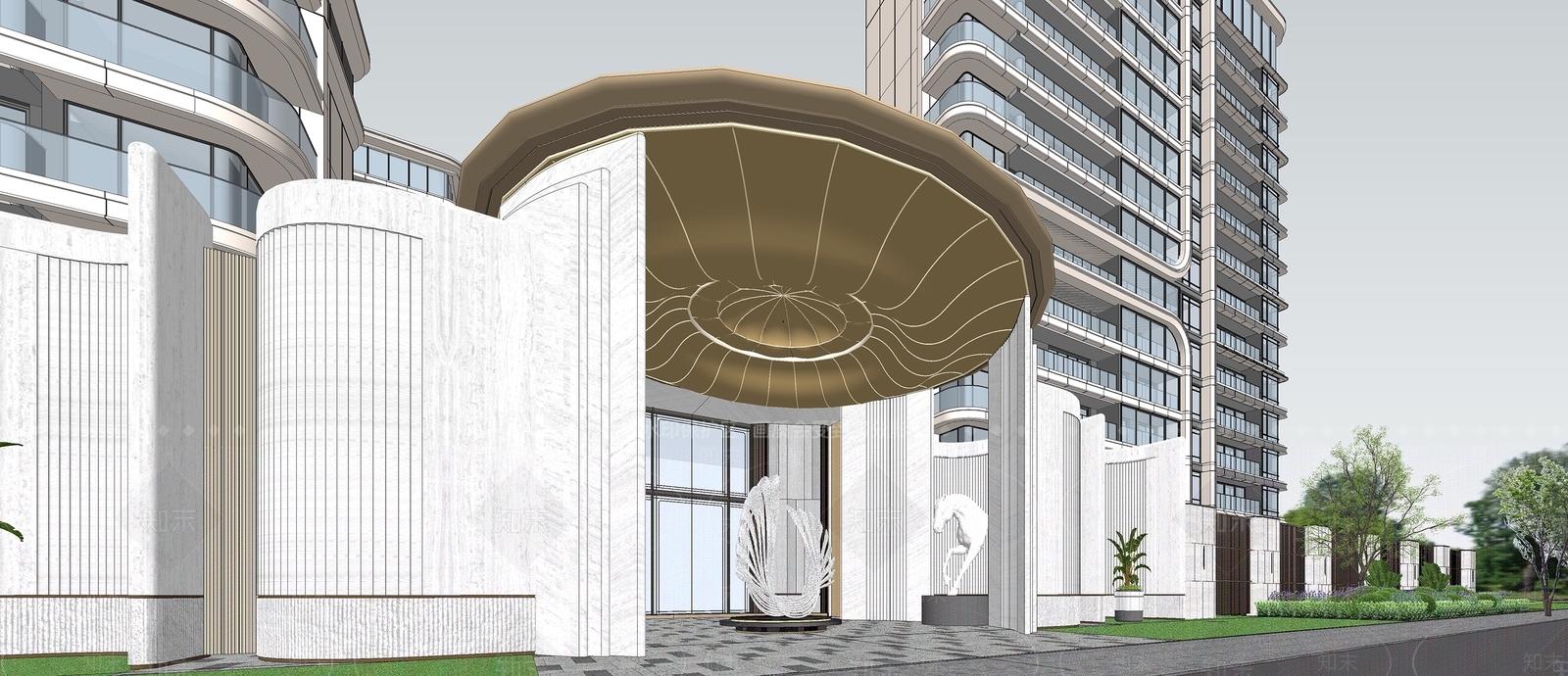 现代主义小区建筑SU模型下载【ID:1233734139】