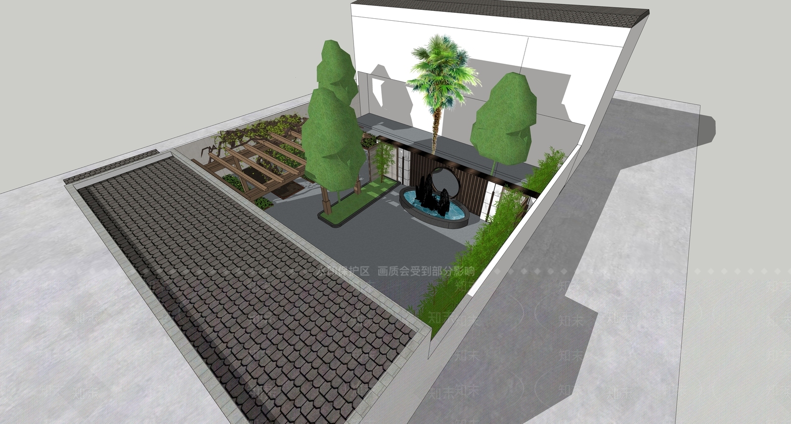 新中式景观别墅庭院SU模型下载【ID:1233734349】