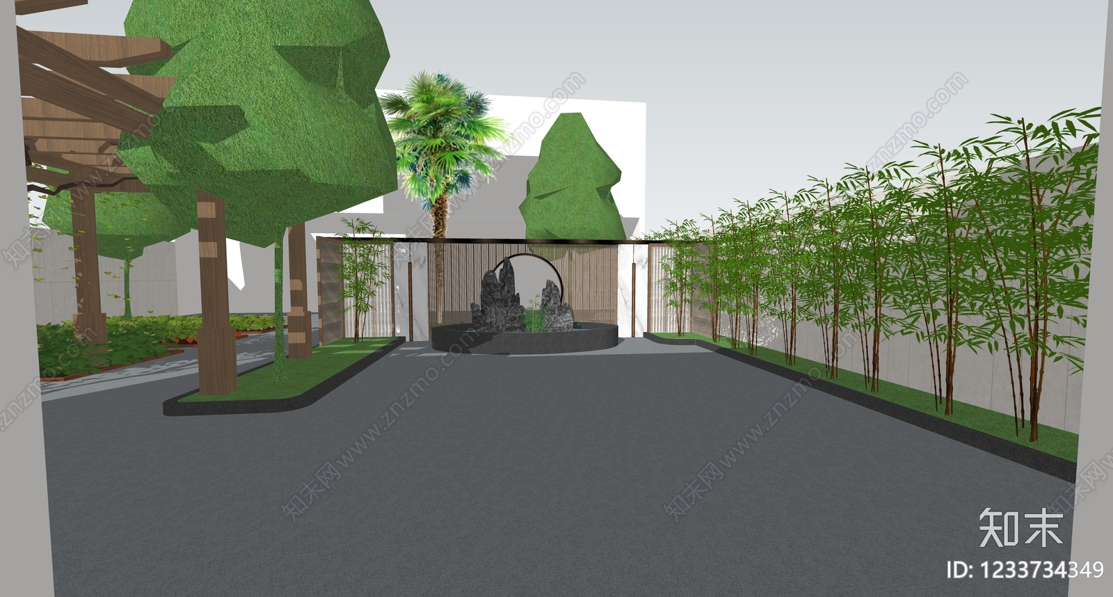 新中式景观别墅庭院SU模型下载【ID:1233734349】