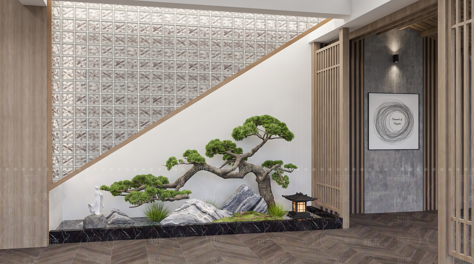 新中式楼梯间SU模型下载【ID:1233735184】