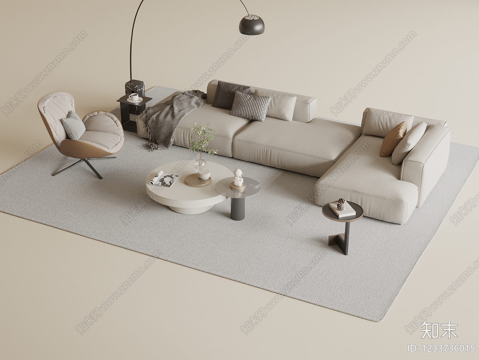 奶油风单人沙发3D模型下载【ID:1233736015】