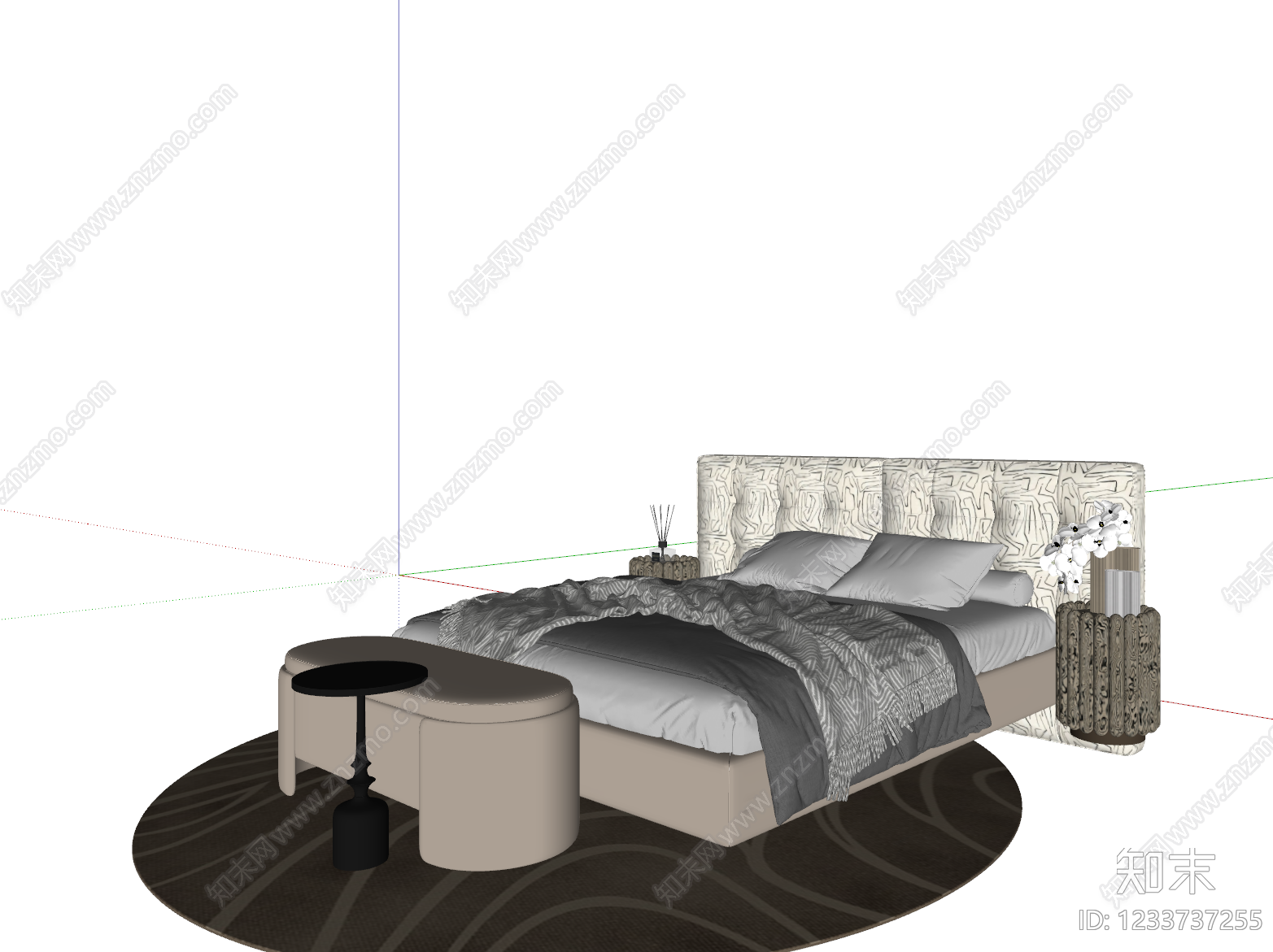 意式极简双人床SU模型下载【ID:1233737255】