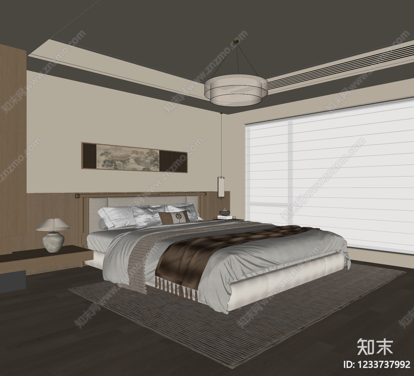 新中式家居卧室SU模型下载【ID:1233737992】