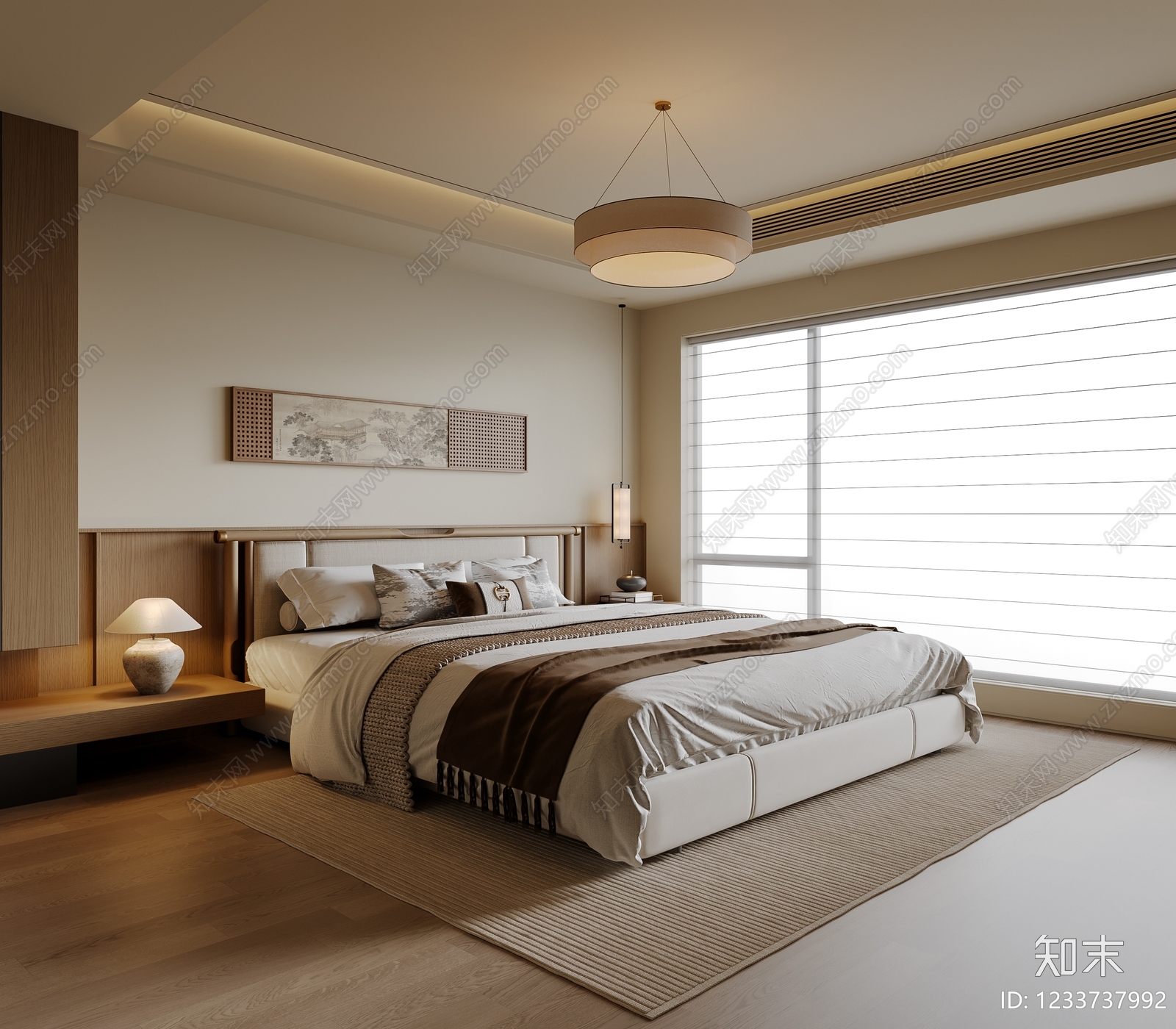 新中式家居卧室SU模型下载【ID:1233737992】