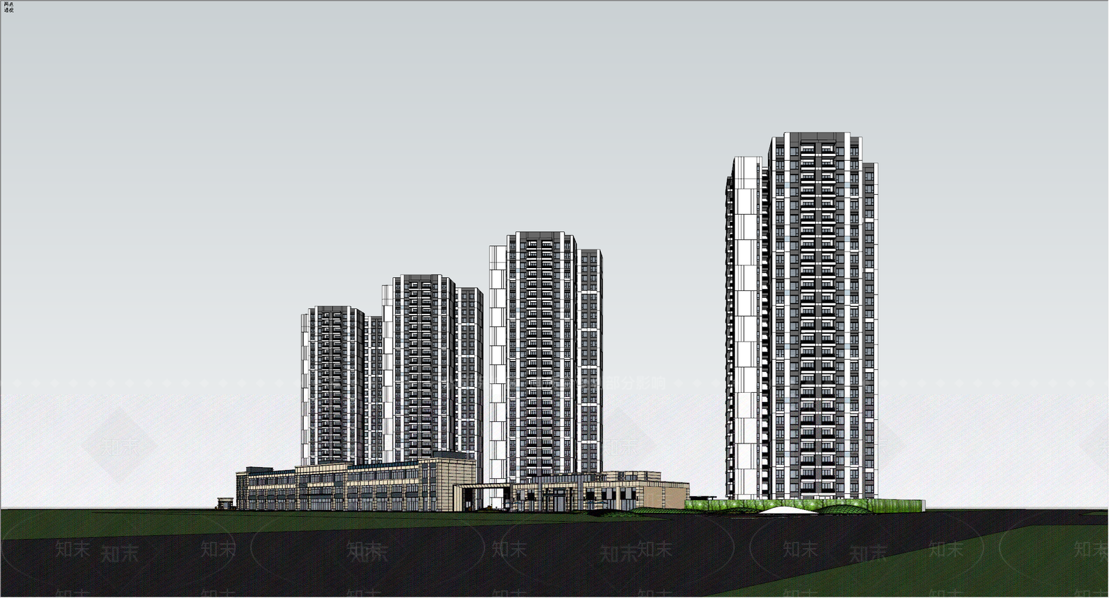 现代主义小区建筑SU模型下载【ID:1233740949】