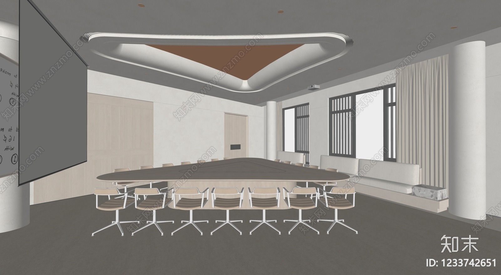 奶油风会议室SU模型下载【ID:1233742651】