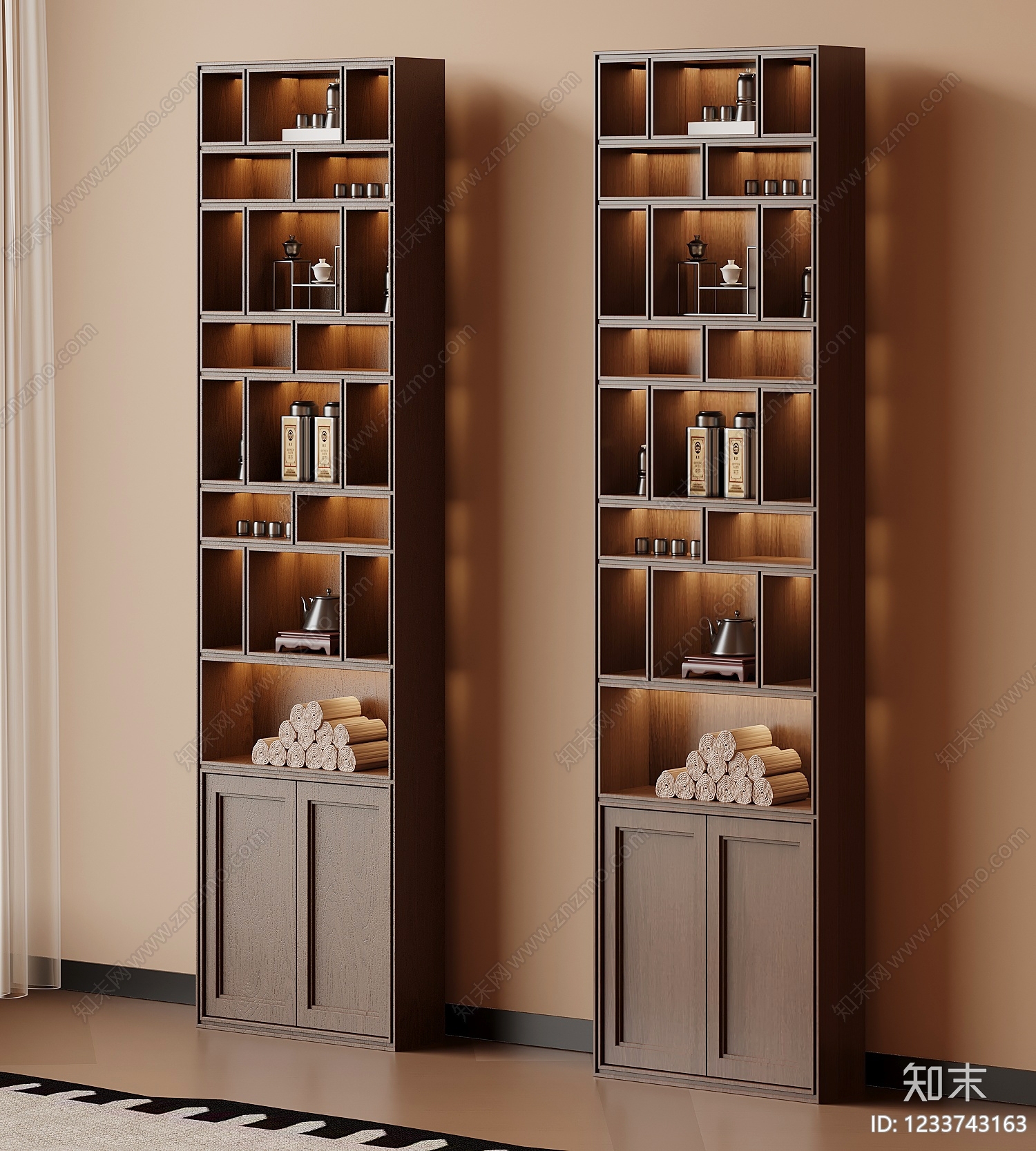 新中式书柜3D模型下载【ID:1233743163】