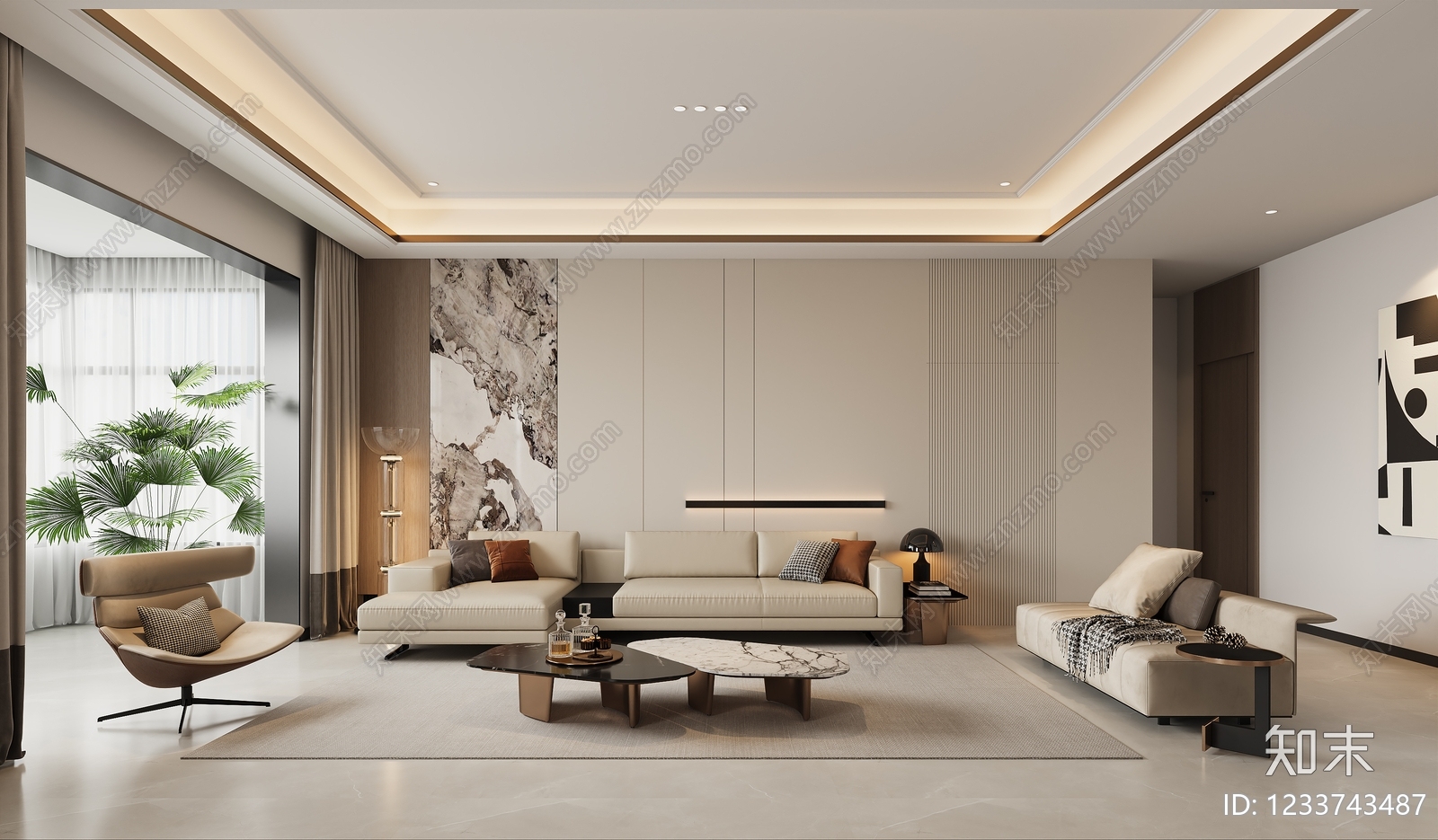 轻奢别墅客餐厅3D模型下载【ID:1233743487】