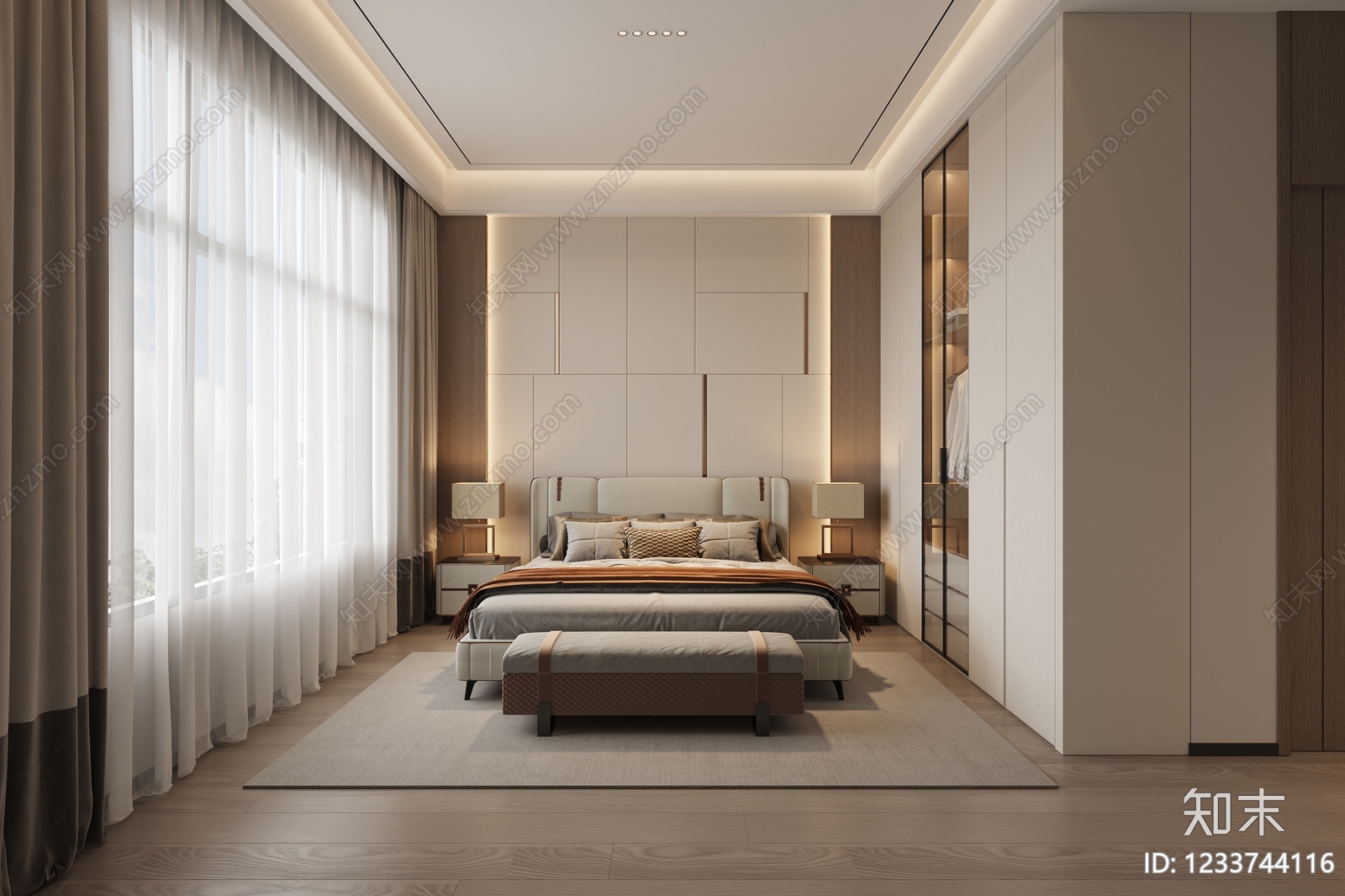 现代简约主卧3D模型下载【ID:1233744116】