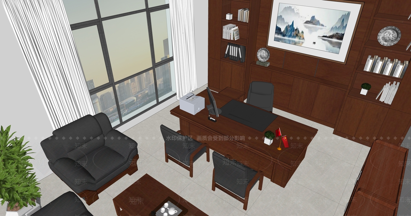 新中式经理办公室SU模型下载【ID:1233744269】
