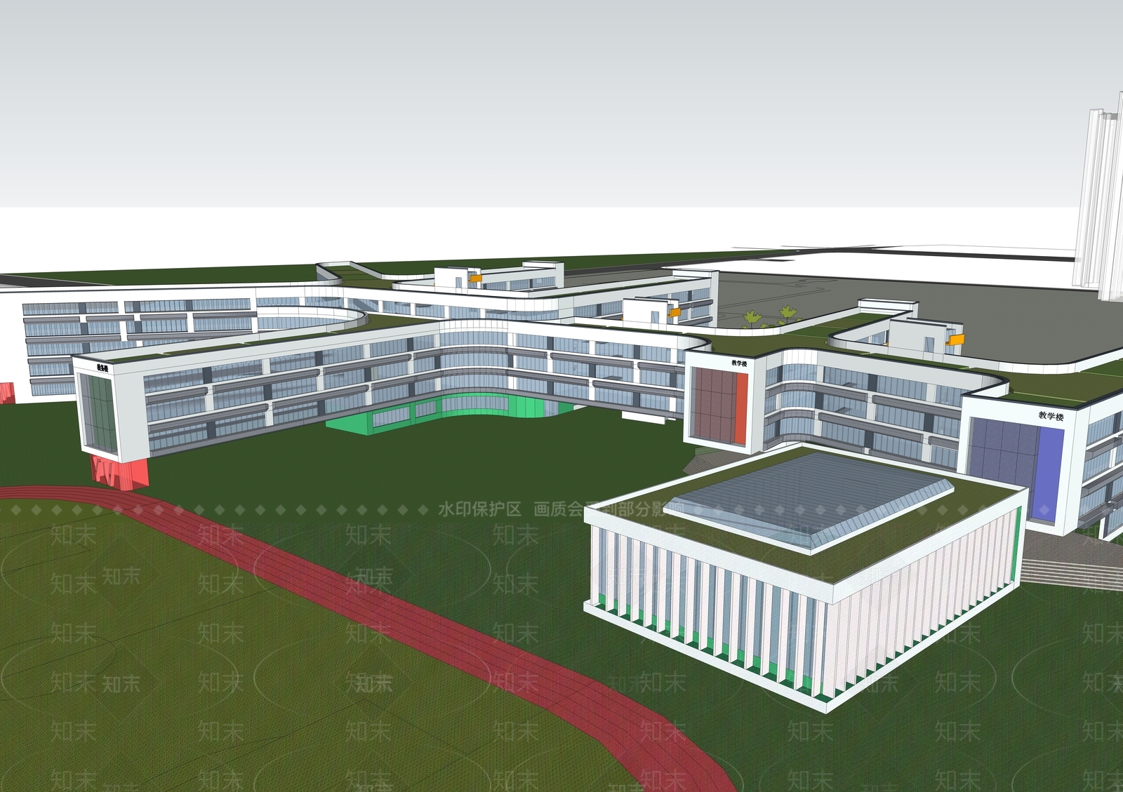 现代主义学校建筑SU模型下载【ID:1233745835】