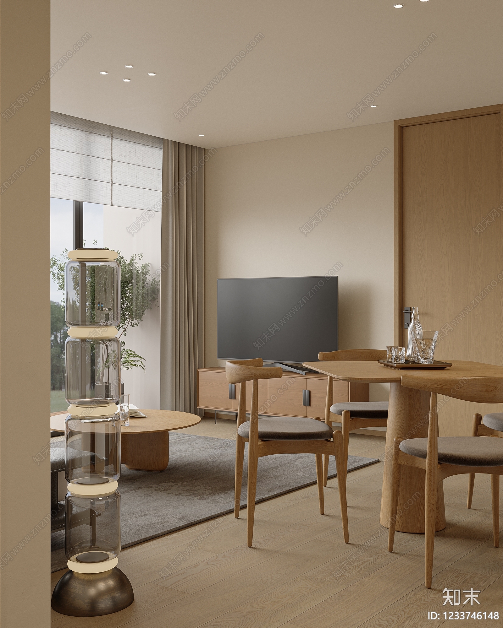 原木风别墅客餐厅3D模型下载【ID:1233746148】