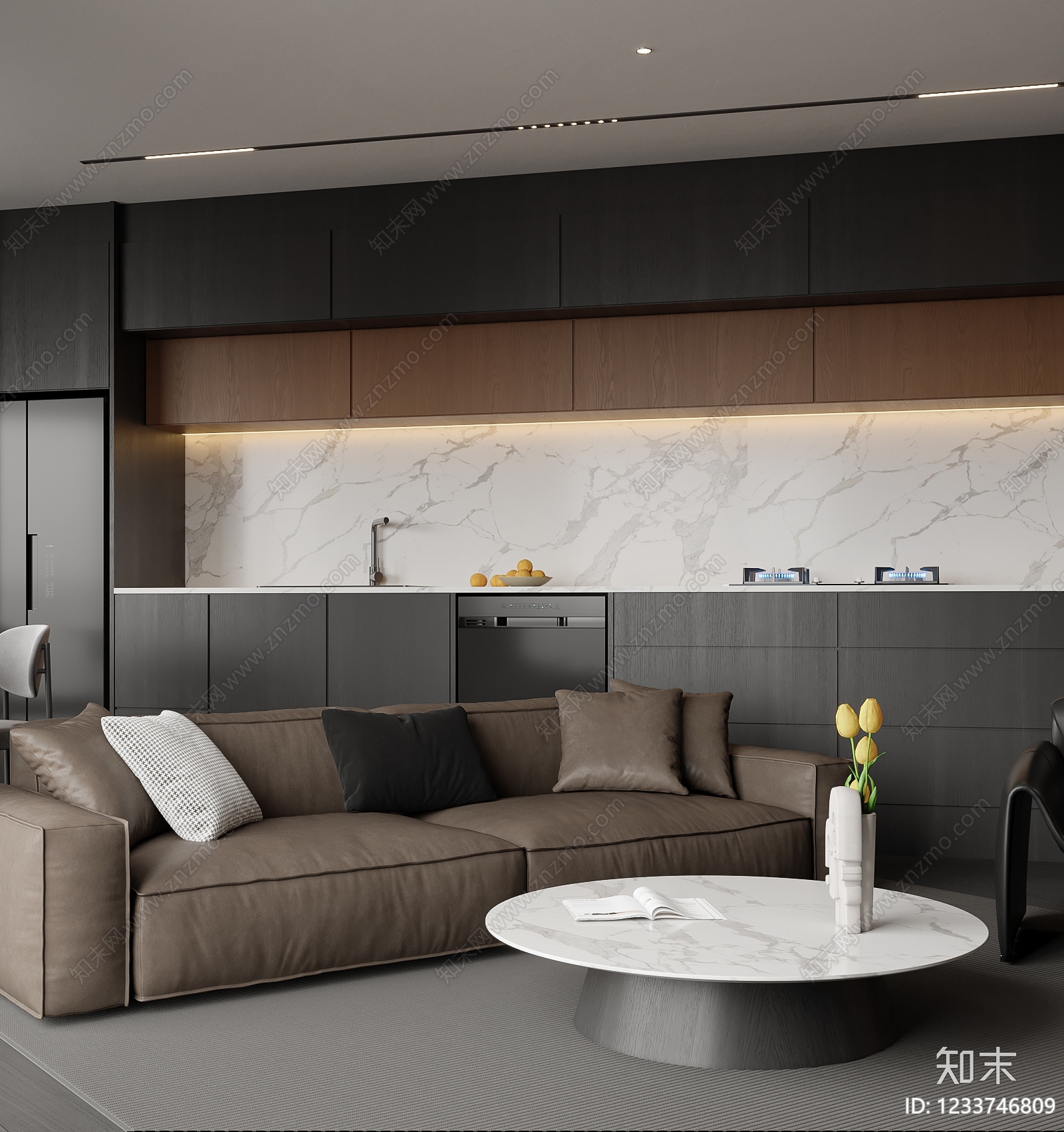 意式极简别墅客餐厅3D模型下载【ID:1233746809】